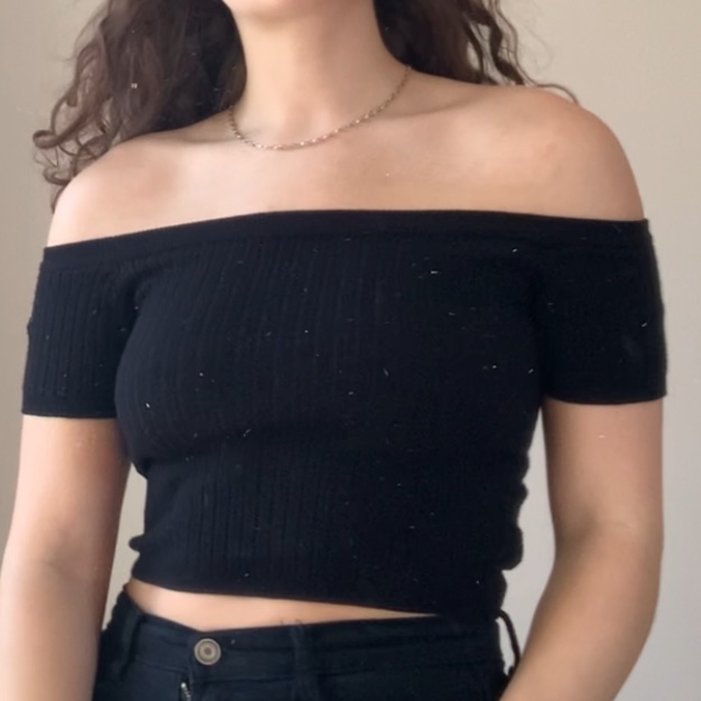 Black knit off shoulder top